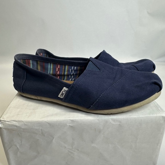Toms Shoes - TOMS Womens Alpargata Navy Blue Canvas Slip On Flat Shoes Size 8.5 1002810319-10